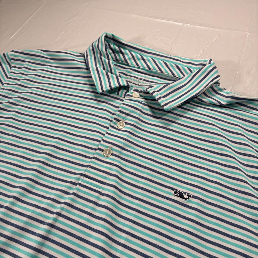 Vineyard Vines Performance Green Blue Striped Polo Men's XL Golf Preppy